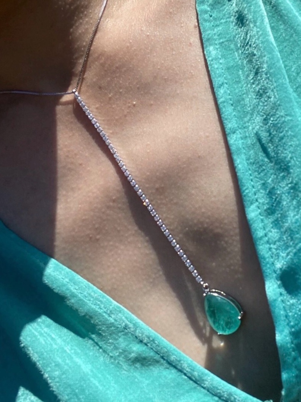 Star of Hollywood Glowing Neon Colombian Emerald Every Day Lariat Charm Necklace